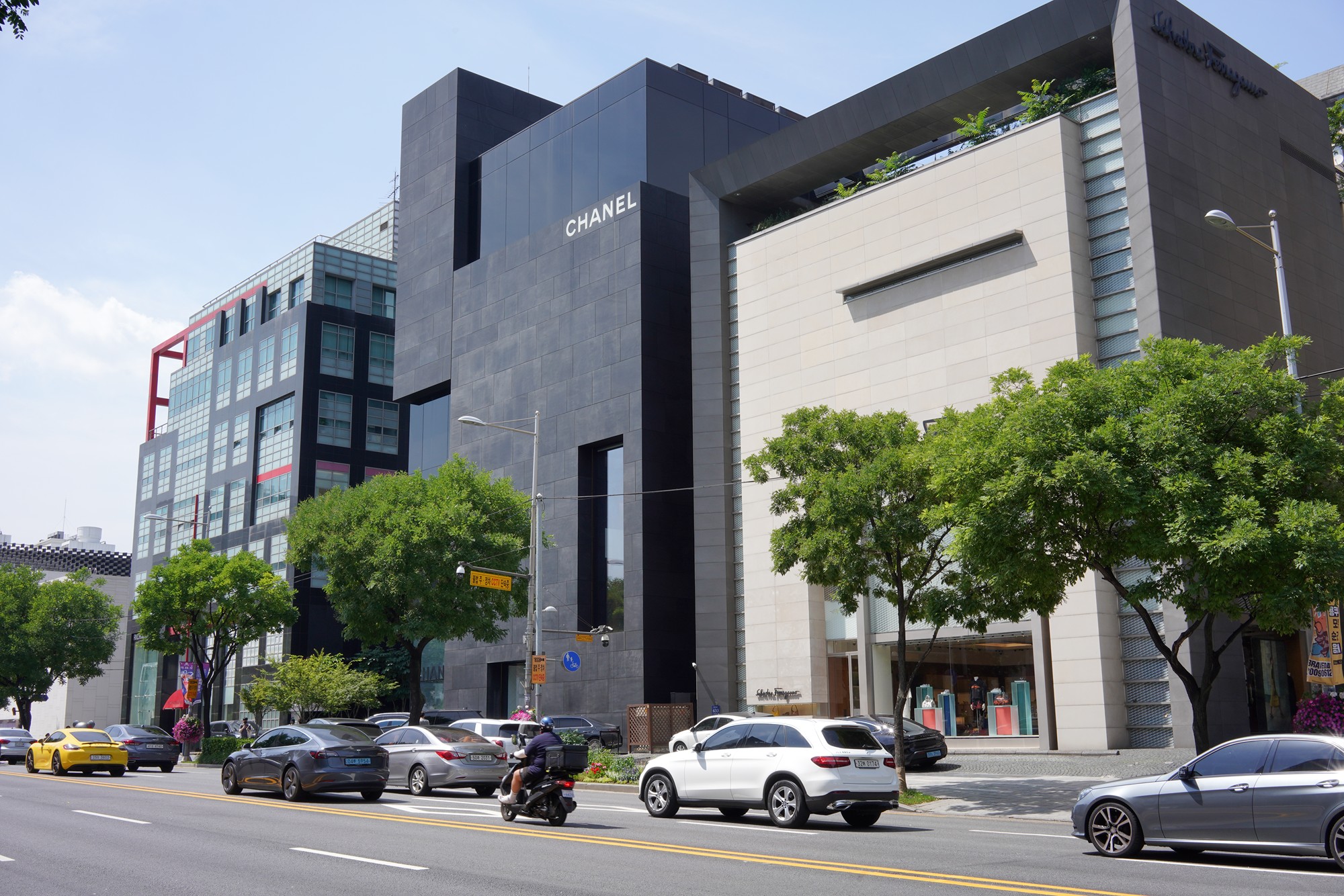 Cheongdam Luxury Street with designer flagship stores in Gangnam Seoul