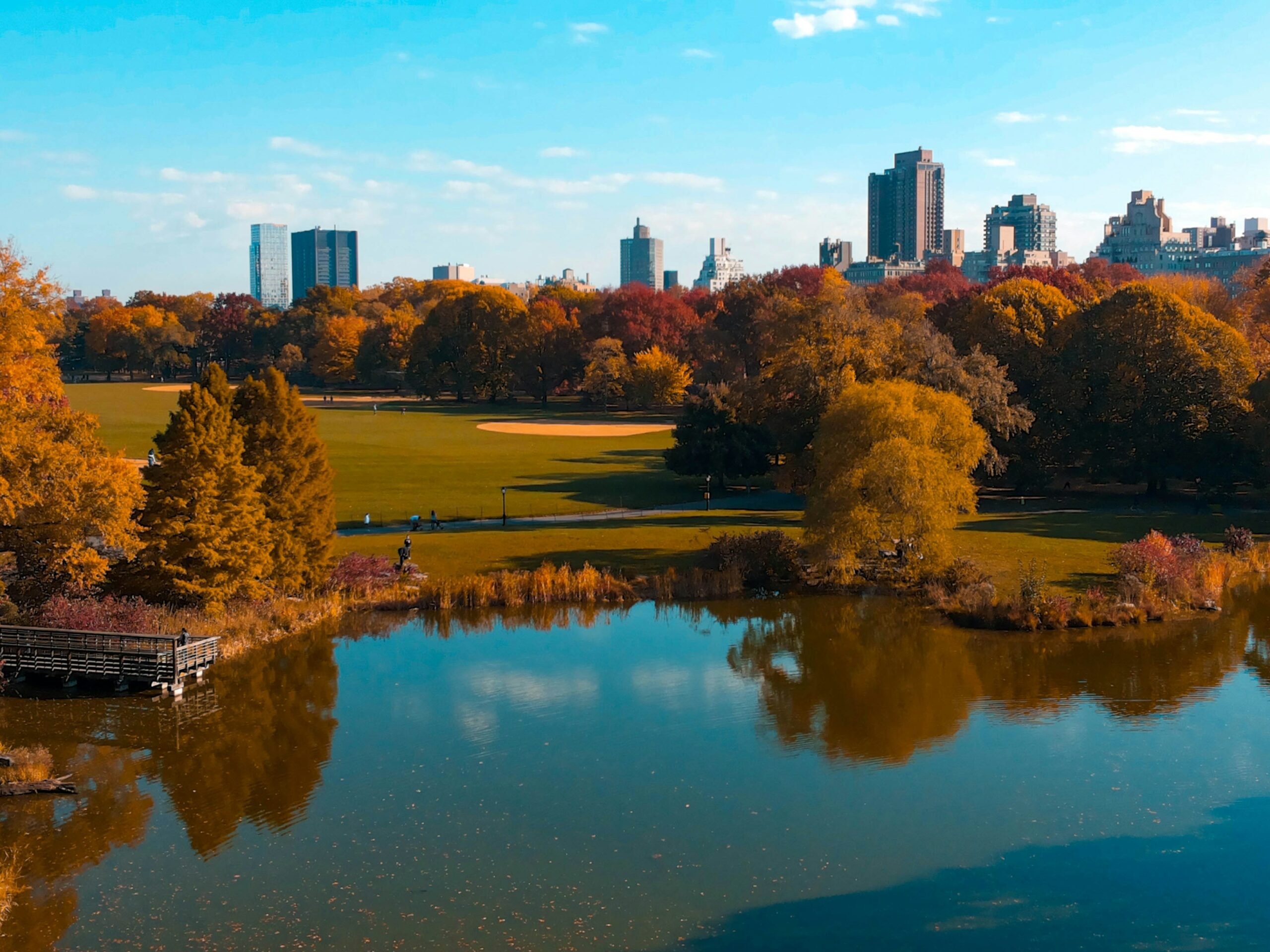 Hangang Park along Han River with Seoul skyline view at sunset